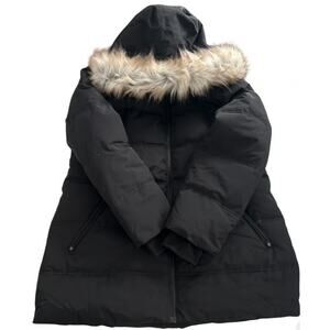 Nautica Womens Black Fur Hood Quilted Parka Coat Small
